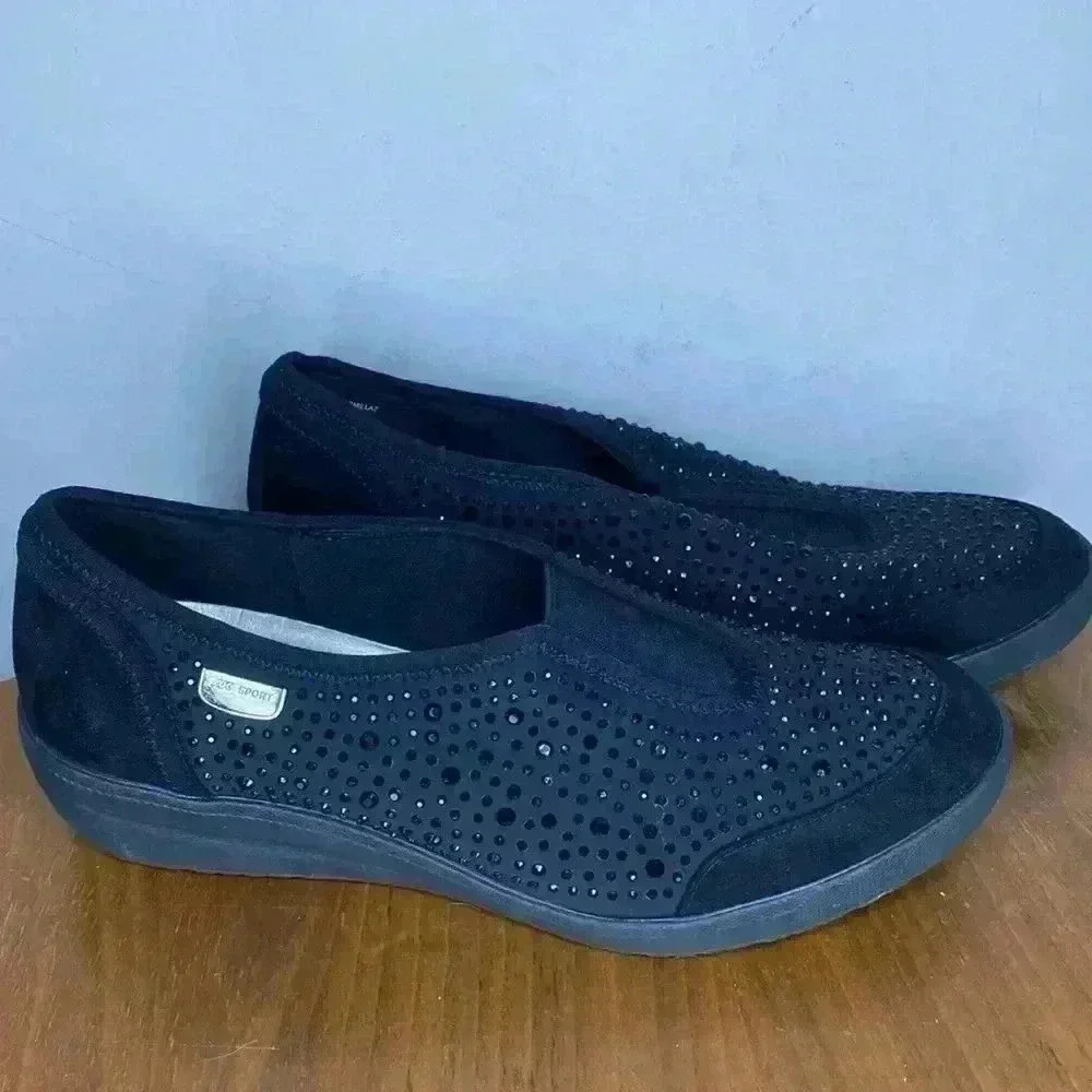 ANNE KLEIN SPORT AKYARMILLA BLACK SPARKLY WEDGE SLIP-ON SNEAKER SHOES  SZ 7.5 - Picture 5 of 8